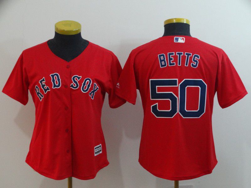 Women Boston Red Sox 50 Betts Red Game MLB Jerseys